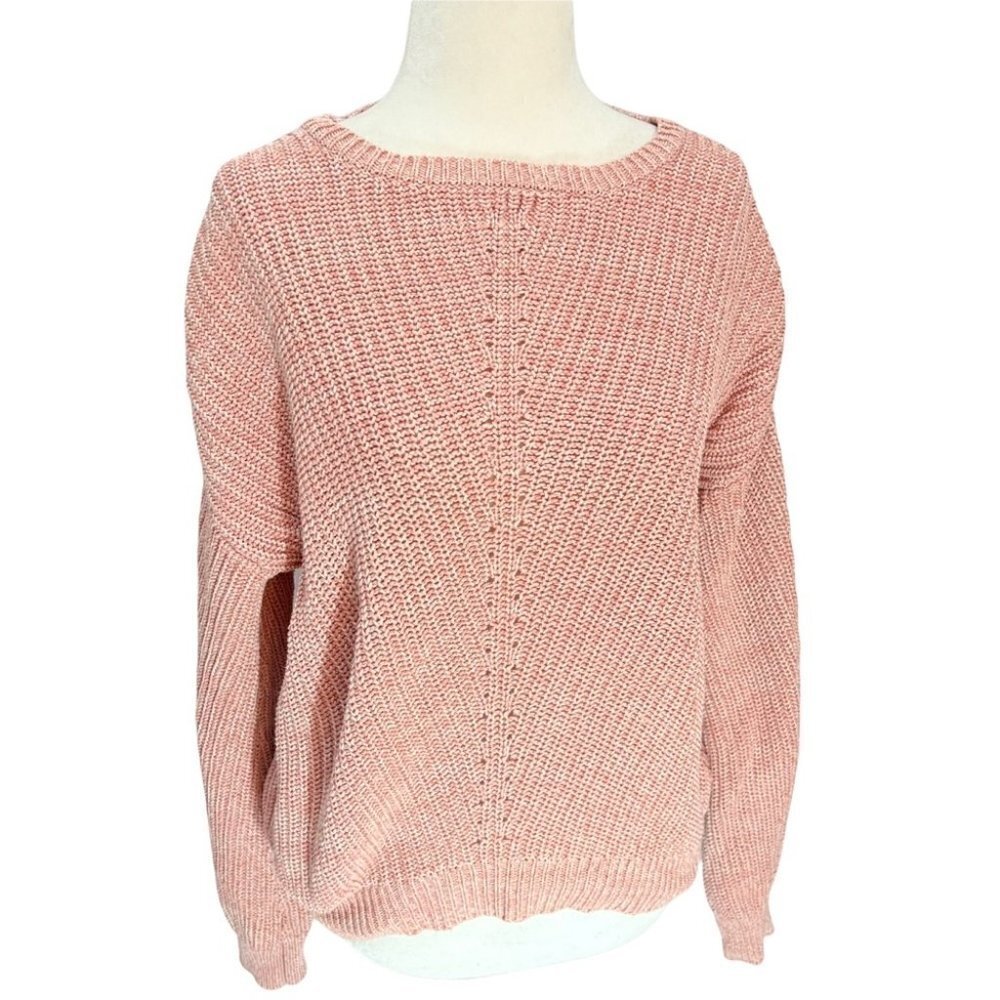 line the Label Drop Shoulder 100% Cotton Pink Pullover Sweater Size XS - Picture 2 of 9
